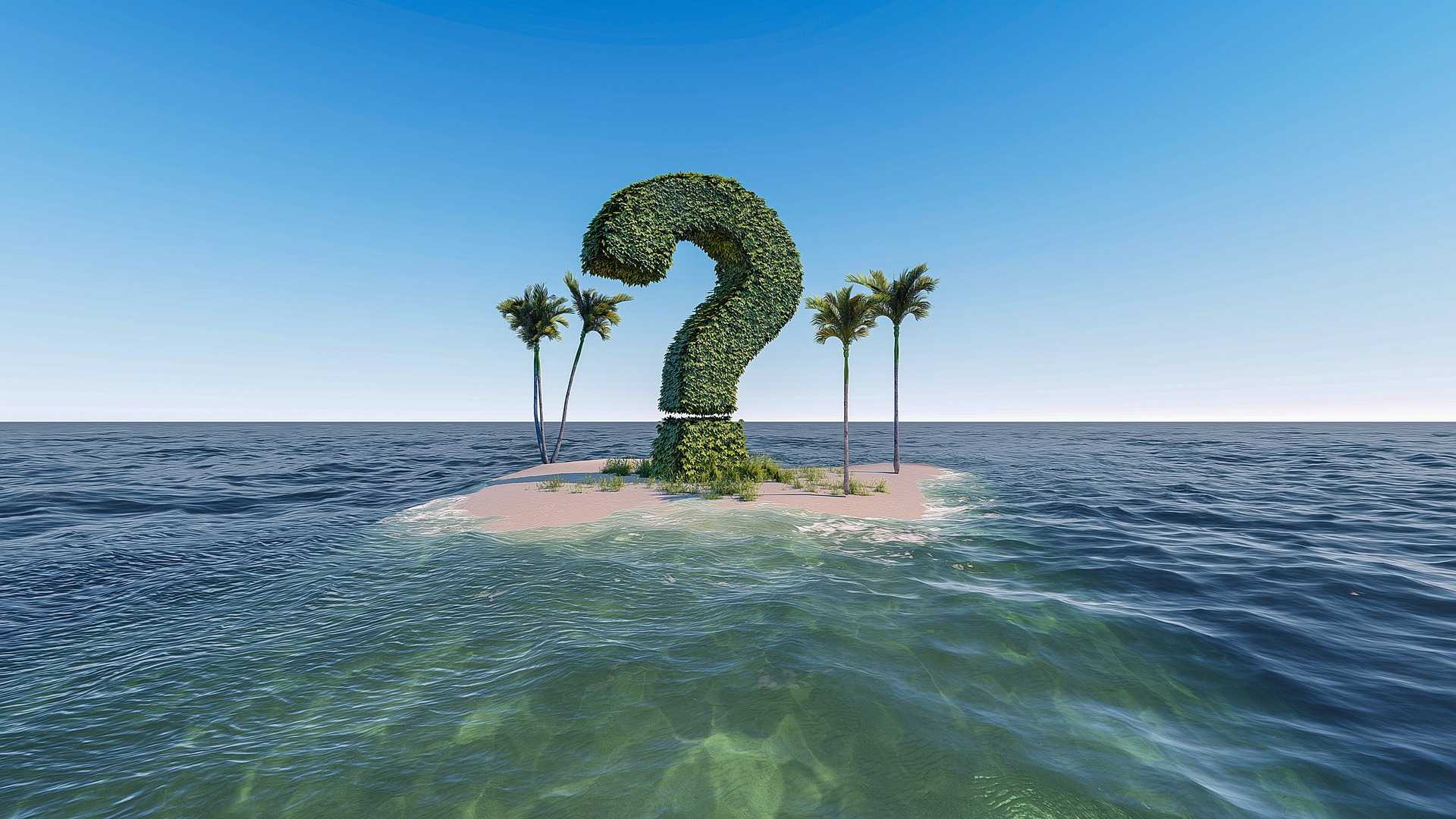 Photo of an island with a tree in the middle in the form of an interogation point