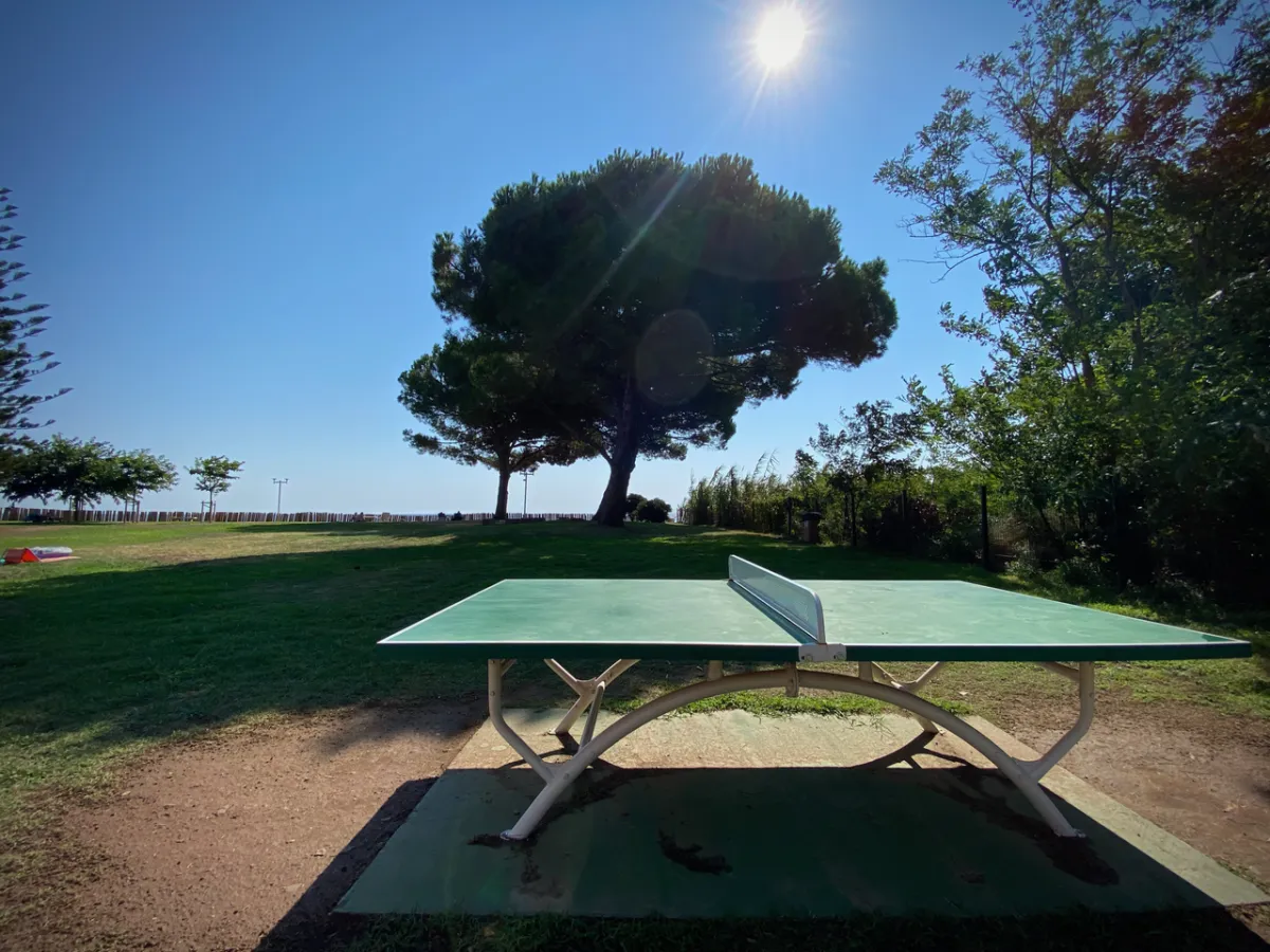 Table de ping-pong dans le jardin de la résidence en bord de mer